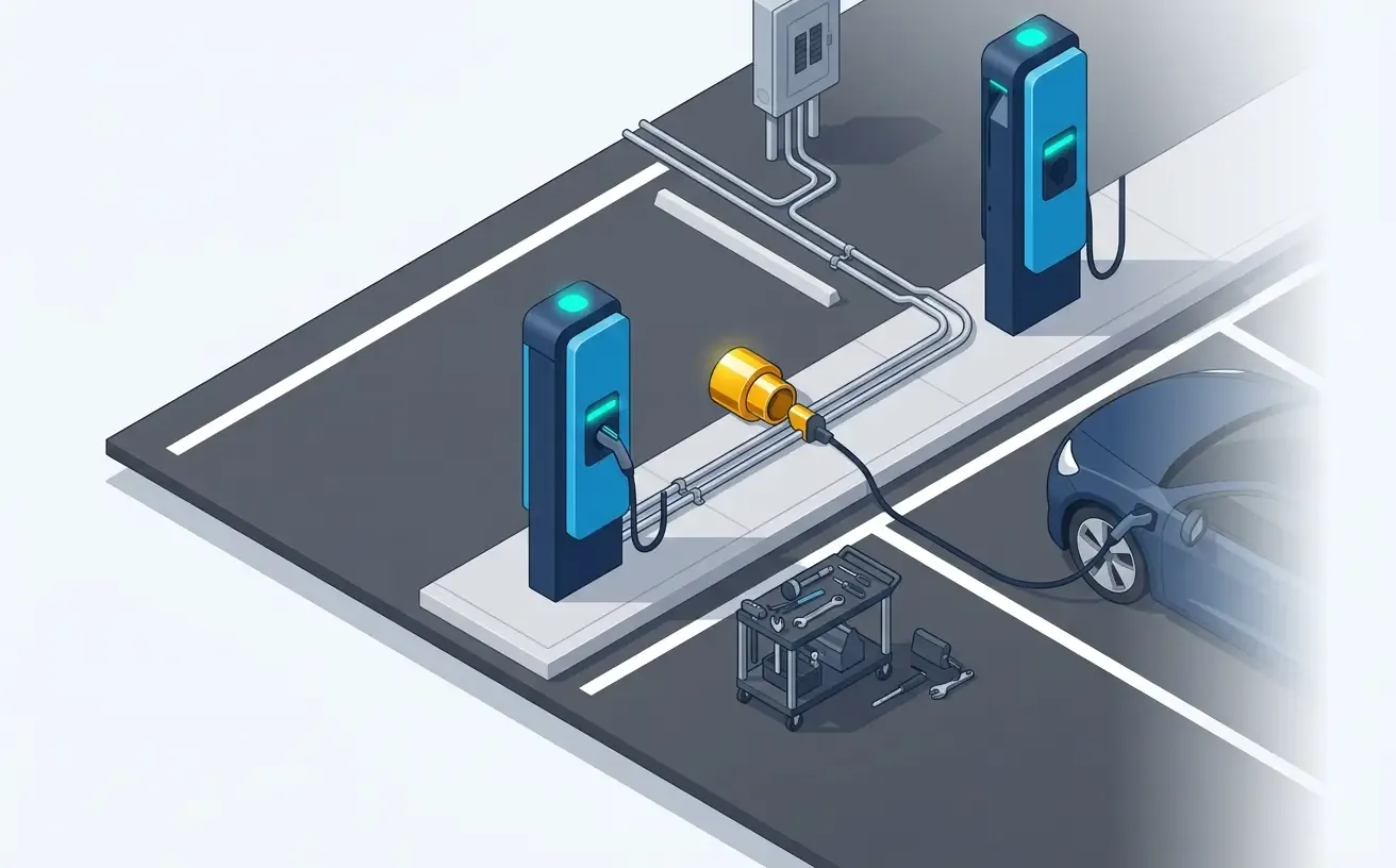 Commercial EV charging stations installed in a Minnesota workplace parking lot